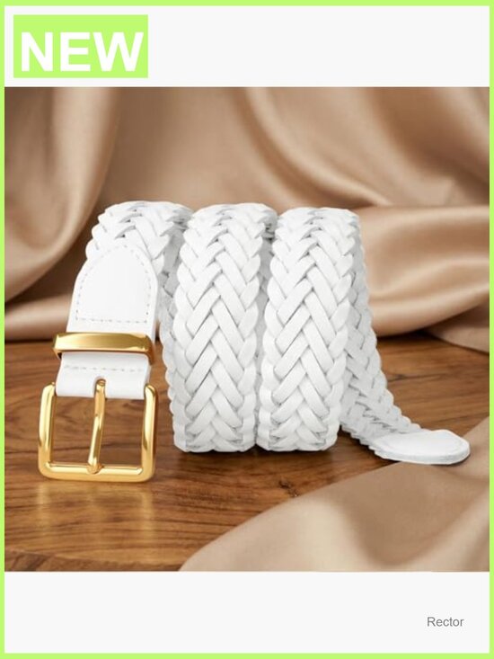 Women\'s Woven Leather Belt with Gold Buckle, Hole-Free Adjustable main image 6